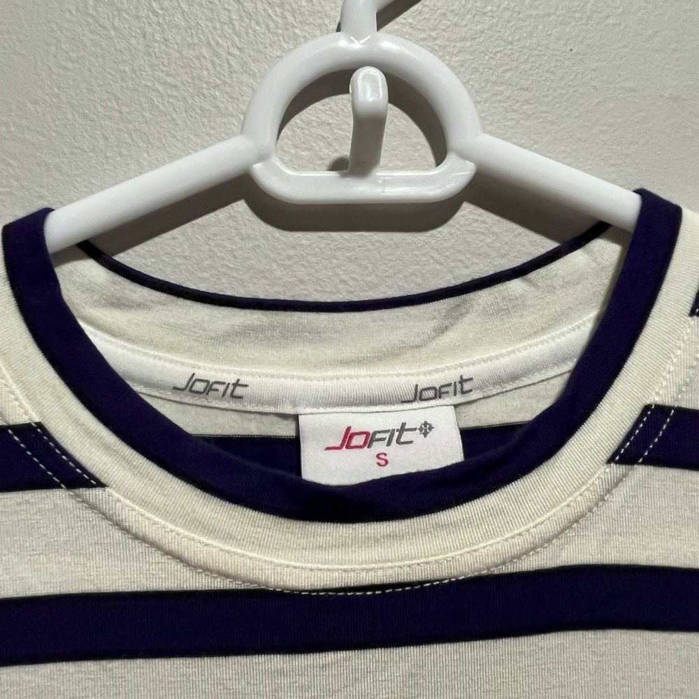 NWT Jofit Zip Polo SMALL (runs big) Navy and Cream Stripe